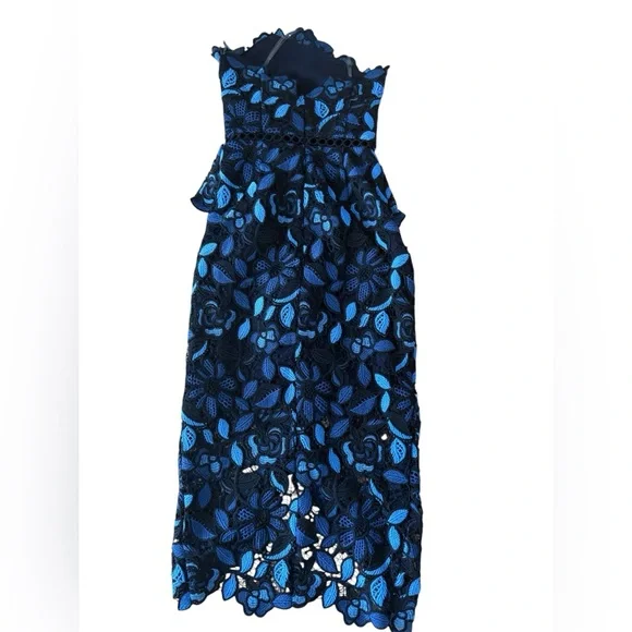 Elliatt Optics Floral Lace Peplum Dress XS Navy and Black - Picture 5 of 5